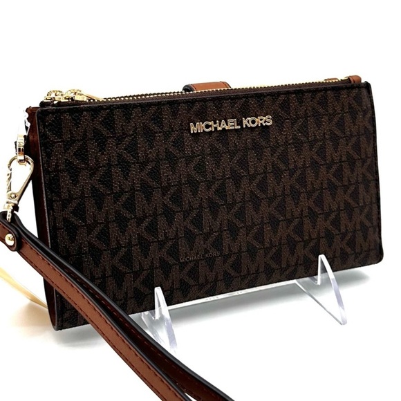 Michael Kors Large Double Zip Wallet Wristlet Brown - Picture 1 of 8